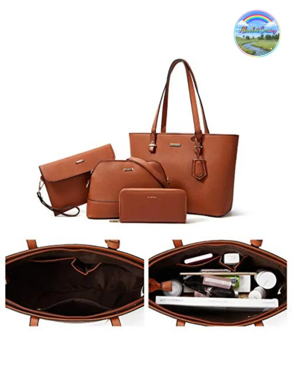 Vegan Leather Satchel Handbag Set with Wallet Clutch and Card Holder